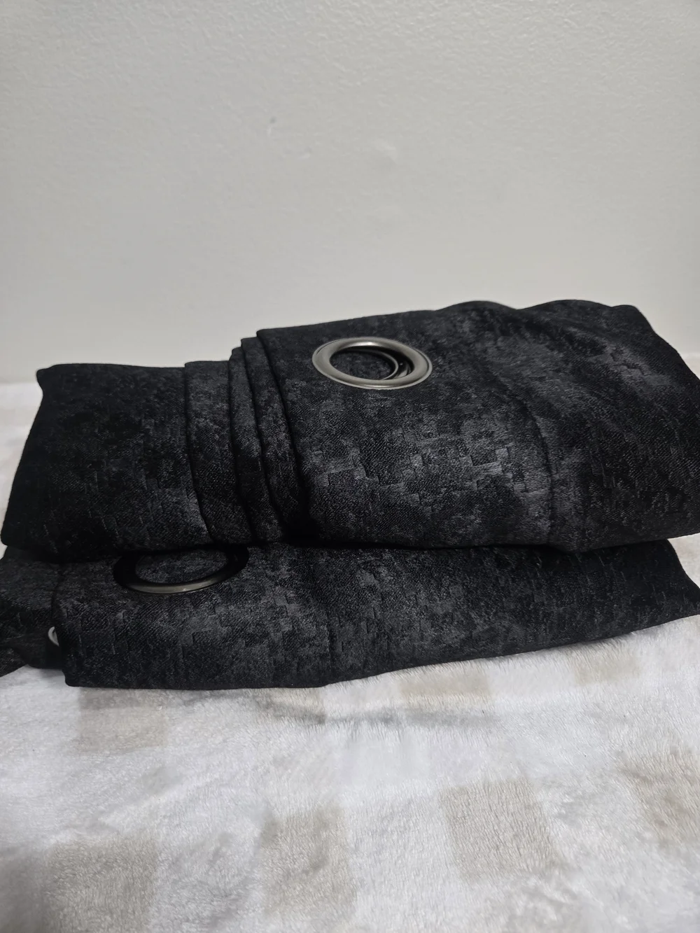 2 Black Textured Grommet Top Curtain Panels Polyester Light Filtering 48x71